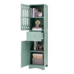 Tall Bathroom Cabinet, Freestanding Storage Cabinet with Drawer and Doors, MDF Board, Acrylic Door, Adjustable Shelf, Green
