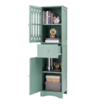 Tall Bathroom Cabinet, Freestanding Storage Cabinet with Drawer and Doors, MDF Board, Acrylic Door, Adjustable Shelf, Green