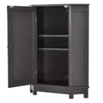 Bathroom Cabinet Triangle Corner Storage Cabinet with Adjustable Shelf Modern Style MDF Board, Black Brown