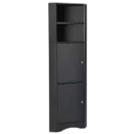 Black Tall MDF Board Freestanding Storage Bathroom Corner Cabinet with Doors and Adjustable Shelves