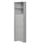 Gray Tall MDF Board Bathroom Freestanding Storage Corner Cabinet with Doors and Adjustable Shelves