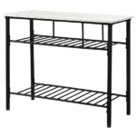 TOPMAX Rustic Farmhouse Counter Height Dining Kitchen Kitchen Island Prep Table, Kitchen Storage Rack with Worktop and 2 Shelves,Faux-Marble, White