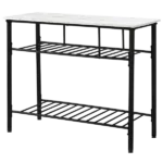 TOPMAX Rustic Farmhouse Counter Height Dining Kitchen Kitchen Island Prep Table, Kitchen Storage Rack with Worktop and 2 Shelves,Faux-Marble, White