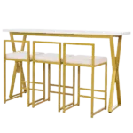 Modern Gold 4 Piece Dining Set Rectangular Table With 3 Padded Stools of Metal Frame For Dining Room
