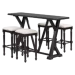 Modern Black 5-Piece Dining Set With Console Table of Trestle Legs and 4 Stools Perfect for Small Spaces