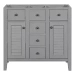 36" Bathroom Vanity without Sink, Cabinet Base Only, Two Cabinets and Five Drawers, Solid Wood Frame, Gray