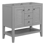 36" Bathroom Vanity without Sink, Cabinet Base Only, Two Cabinets and Drawers, Open Shelf, Solid Wood Frame, Gray