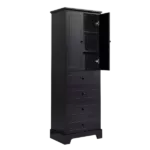 Storage Cabinet with 2 Doors and 4 Drawers for Bathroom, Office, Adjustable Shelf, MDF Board with Painted Finish, Black