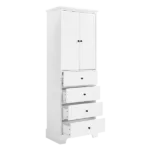 MDF Board with White Painted Finish Storage Cabinet with Adjustable Shelf, 2 Doors and 4 Drawers for Bathroom, Office
