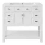 36'' Bathroom Vanity without Top Sink, White Cabinet only, Modern Bathroom Storage Cabinet with 2 Soft Closing Doors and 6 Drawers (NOT INCLUDE BATHROOM VANITY SINK)