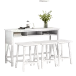 Modern White 4 Piece Dining Set Rectangular Table with 3 Stools for Small Places