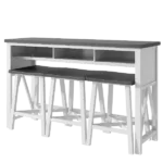 Modern White And Gray 4 Piece Dining Set Rectangular Table with 3 Stools for Small Places