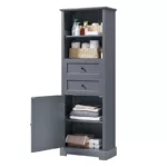 Bathroom Storage Cabinet, Tall Storage Cabinet with Two Drawers, Open Storage, Adjustable Shelf, Gray