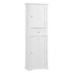 Tall Bathroom Storage Cabinet, Corner Cabinet with Glass Door, Open Storage, Adjustable Shelf, White