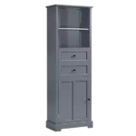 Gray Tall Adjustable Shelf Bathroom Storage Cabinet with Two Doors and Drawers