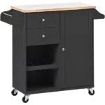 K&K Store Kitchen Cart with Spice Rack ,Towel Rack & Two Drawers,Rubber wood top,Kitchen Island with 4 Wheels for Dining Rooms Kitchens Living Rooms, Black