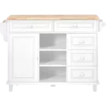 Kitchen cart with Rubber wood desktop rolling mobile kitchen island with storage and 5 draws 53 Inch  length(White)