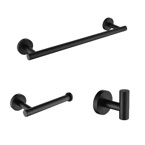 3-Pieces Wall Mounted Stainless Steel Bath Hardware Set in Matte Black