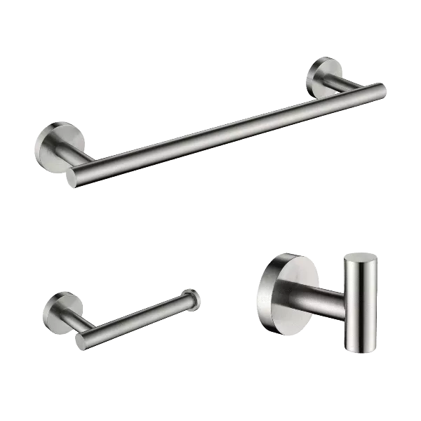 3-Piece Bath Hardware Set with Towel Bar, Toilet Paper Holder and Towel Hook in Brushed Nickel