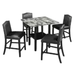 Modern Cherry+Gray 5-Piece Dining Table Set of Drop Leaf, Wine Rack With 4 Chairs and Drawers for Dining Room