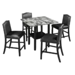 Modern Cherry+Gray 5-Piece Dining Table Set of Drop Leaf, Wine Rack With 4 Chairs and Drawers for Dining Room