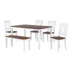 Modern White 6 Piece Dining Set Rectangular Wooden Table With Cross Back 4 Chairs and Bench For Dining Room