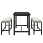 Modern Espresso+Beige 3 Pieces Rectangular Dining Table Set with 2 Upholstered Benches for Small Places