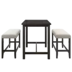 Modern Espresso+Beige 3 Pieces Rectangular Dining Table Set with 2 Upholstered Benches for Small Places