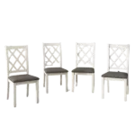 Modern White+Grey 5-Piece Round Dining Table Set of Solid Wood With 4 Upholstered Chairs for Small Places