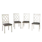 Modern White+Grey 5-Piece Round Dining Table Set of Solid Wood With 4 Upholstered Chairs for Small Places
