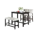 Modern Espresso+Beige 4 Piece Rectangular Dining Table Set of Wood with 2 Chair And Upholstered Bench for Small Places