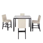 Modern Beige 5 Piece Rectangular Dining Set with Matching Chairs and Marble Veneer  for Dining Room