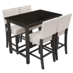 Modern Espresso+Beige 5 Piece Rectangular Dining Table Set of Faux Marble Top with 4 Upholstered Chairs for Small Places
