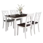 Modern White+Cherry 5-Piece Rectangular Dining Table Set  of Wood With 4 Upholstery Chairs For Dining Room