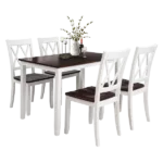 Modern White+Cherry 5-Piece Rectangular Dining Table Set  of Wood With 4 Upholstery Chairs For Dining Room
