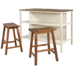Modern Walnut+Cream White 3-Piece Rectangular Dining Set of Solid Wood With 2 Open Shelves Kitchen Table and 2 Chairs For Dining Room