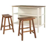 Modern Walnut+Cream White 3-Piece Rectangular Dining Set of Solid Wood With 2 Open Shelves Kitchen Table and 2 Chairs For Dining Room