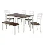 Moden Ivory and Cherry 6 Piece Dining Table Set with 4 Upholstery Chair Waterproof Coat And Bench For Dining Room