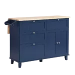 TOPMAX Farmhouse Kitchen Island Set with Drop Leaf and 2 Seatings,Dining Table Set with Storage Cabinet, Drawers and Towel Rack, Blue+Black+Brown