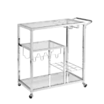 Contemporary Chrome Bar Serving Cart Silver Modern Glass Metal Frame Wine Storage