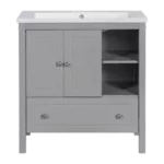 32 in. 1-Sink Freestanding Bath Vanity in Gray with White Ceramic Top
