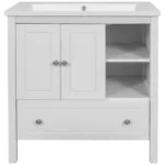 32.13 in.  White Bath Vanity w/White Ceramic Top, Bath Storage Cabinet Doors & Drawers