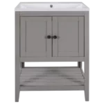33.6 in. Freestanding Bath Vanity in Gray with White Ceramic Sink Top