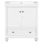 30" Bathroom Vanity with Sink, Combo, Cabinet with Doors and Drawer, Solid Frame and MDF Board, White