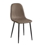 Modern Gray Leather Upholstered Dining Chair with Black Gold Legs For Dining Room