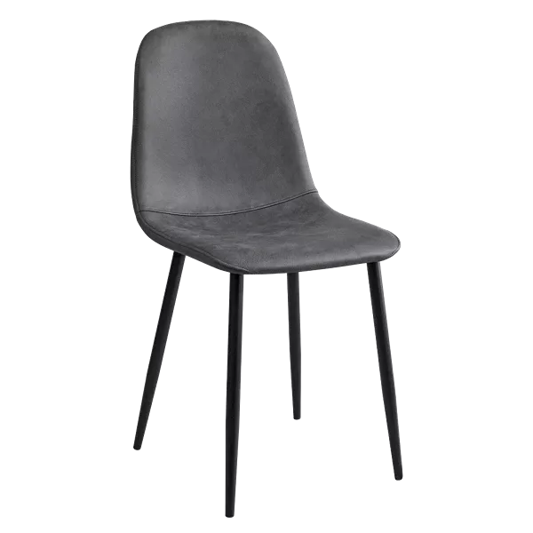 Modern Gray Leather Upholstered Dining Chair with Black Legs For Dining Room