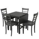 Modern Gray 5-Piece Wood Square Drop Leaf Breakfast Nook Extendable Dining Table Set with 4 Ladder Back Chairs for Small Places