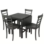 Modern Gray 5-Piece Wood Square Drop Leaf Breakfast Nook Extendable Dining Table Set with 4 Ladder Back Chairs for Small Places
