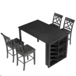 Gray Counter Height 5-piece Solid Wood Dining Table Set, 59*35.4Inch Table with Wine Rack and 4 Upholstered Chairs For Small Place