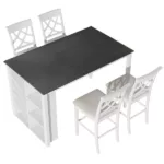 Modern White Counter Height 5-piece Solid Wood Rectangular Dining Table Set  with Wine Rack and 4 Upholstered Chairs For Small Place